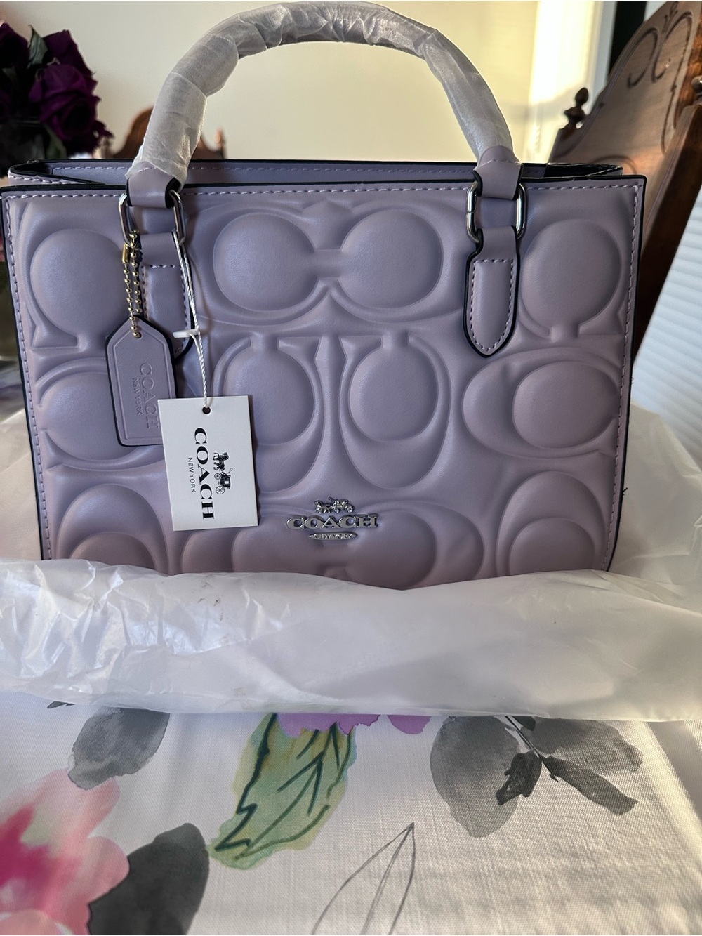 Coach Lilac Embossed Signature Satchel